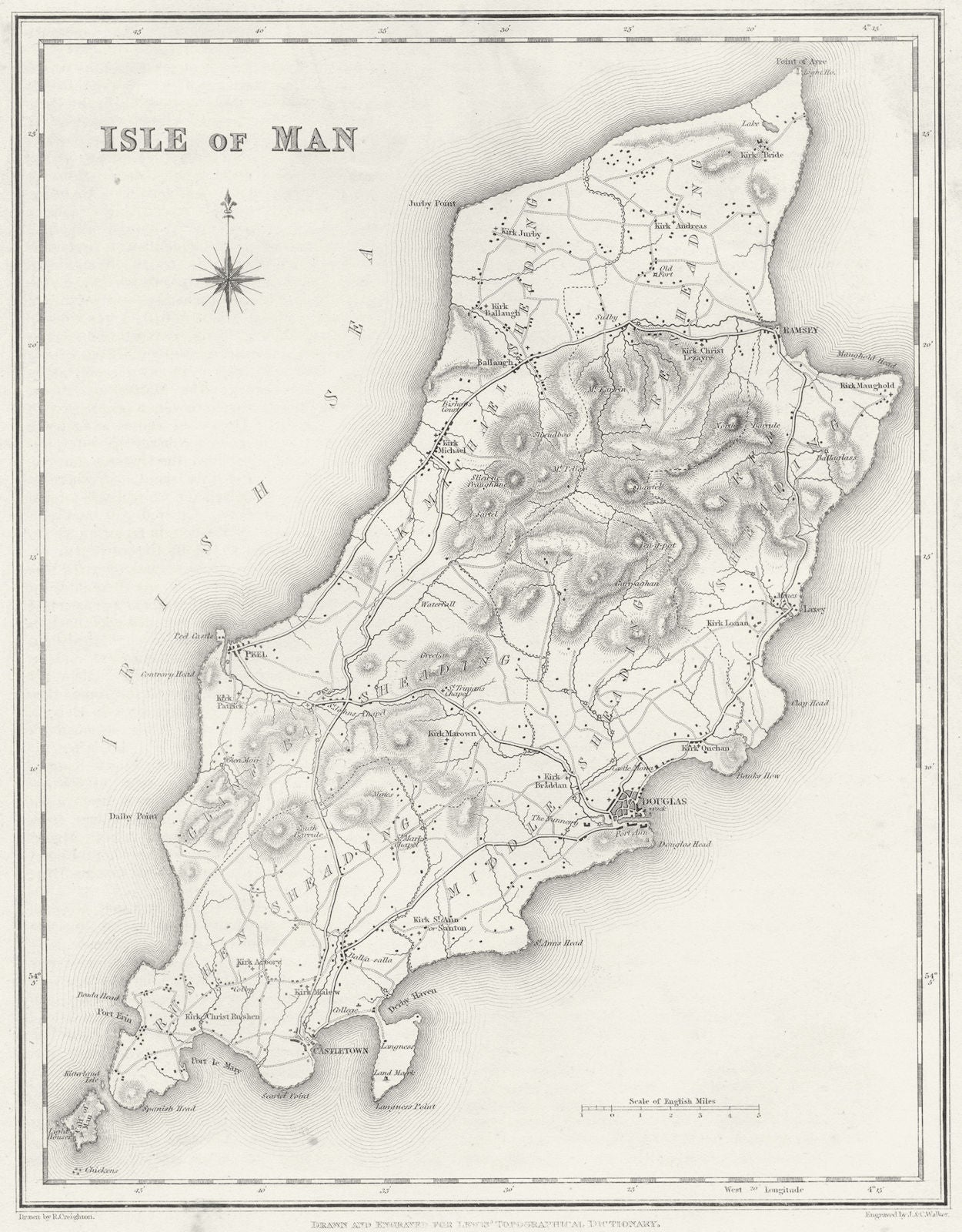 IOM. Isle of Man. Lewis 1835 old antique vintage map plan chart